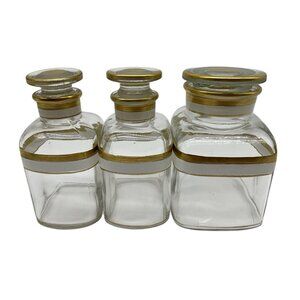 Antique 1920's Enamel and Gilt Glass Toiletry Bottles W/Original Stoppers (3)
